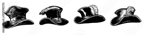 Unique collection of vintage hats displayed against a plain background showcasing distinct styles and details