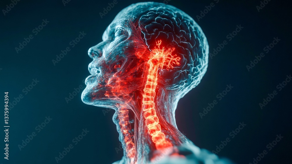Exploring human anatomy with a focus on the spine and nervous system illuminated in vibrant colors