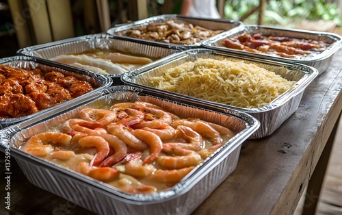 Delicious Buffet Food Catering Dishes Shrimp Noodles Chicken
