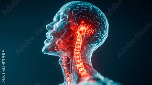 Exploring human anatomy with a focus on the spine and nervous system illuminated in vibrant colors