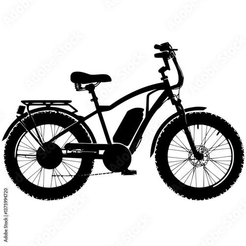 Electric bicycle silhouette parked in an urban setting captured in the late afternoon light