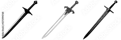 Various sword designs showcasing different styles and craftsmanship in medieval weaponry