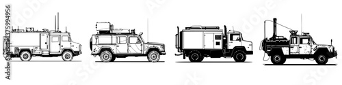 Different types of utility vehicles lined up showcasing various designs and features for diverse operational needs