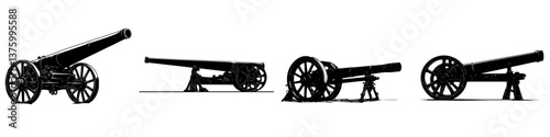 Historical cannons displayed in various angles showcasing military engineering and craftsmanship