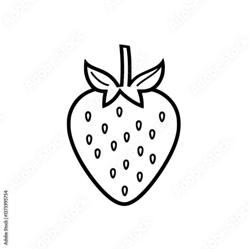 Outline of a strawberry with leaves and seeds designed for educational purposes in a minimalist style