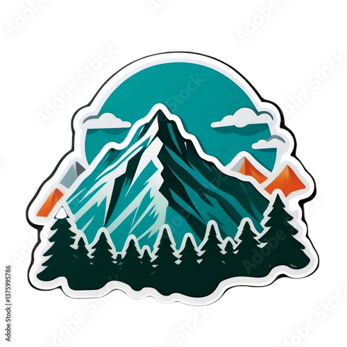 mountain cartoon drawing die cut sticker in transparent background