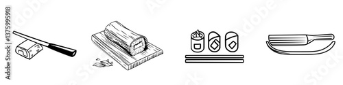 Sushi preparation tools and ingredients arranged for a culinary adventure in traditional Japanese cuisine