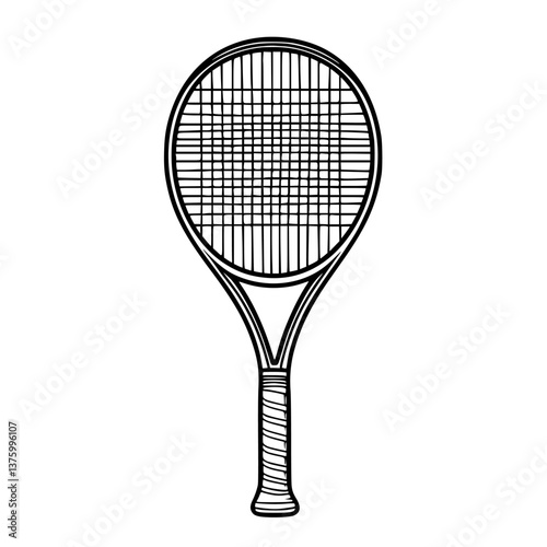 Tennis racket resting on a plain background showcasing its design and structure in a simple and clean manner