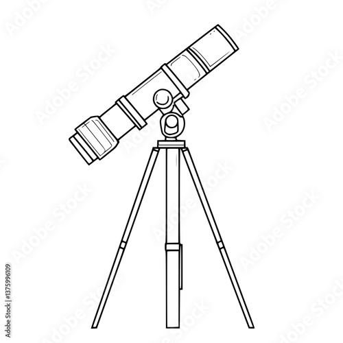 Telescope on a tripod ready for stargazing at night under clear skies