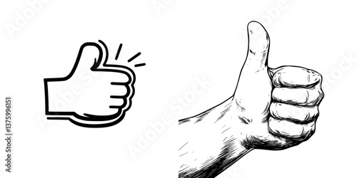 Creative representation of a thumbs up gesture showcasing different styles in black and white designs