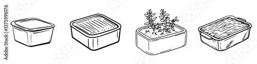 Variety of containers with different substances displayed in a kitchen setting during daytime