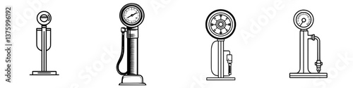 Vintage tire pressure gauges displayed in a row highlighting their unique designs and functions