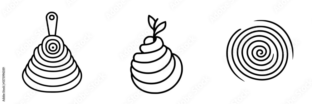 Artistic representations of dessert swirls and a pear outline in minimalist style showcasing creativity and culinary design Artistic representations of dessert swirls and a pear outline in minimalist style showcasing creativity and culinary design