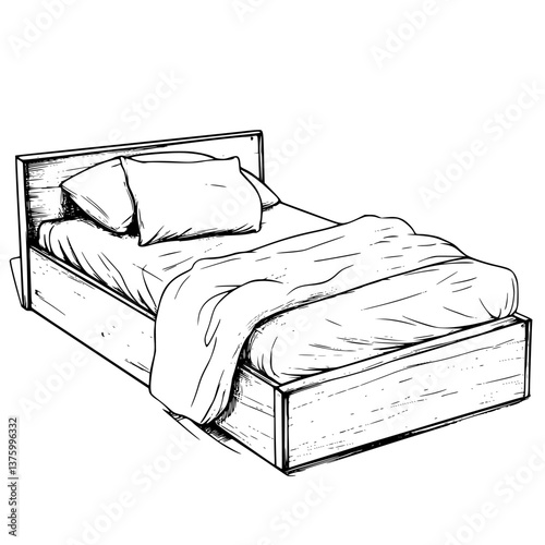 Cozy wooden bed with plush pillows and soft blanket designed for relaxation and comfort in a bedroom setting