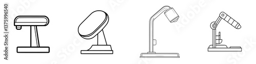 Various table lamp designs showcasing modern styles and shapes in minimalist outline form