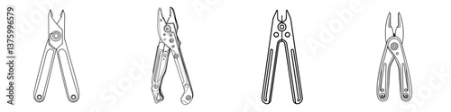 Multi-tool design sketches highlighting diverse features for outdoor and repair tasks