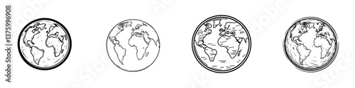 Various hand-drawn maps of Earth representing different perspectives on the globe?s features and geography
