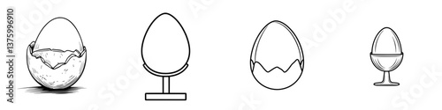 Creative illustrations showcasing various stages of an eggshell during the hatching process