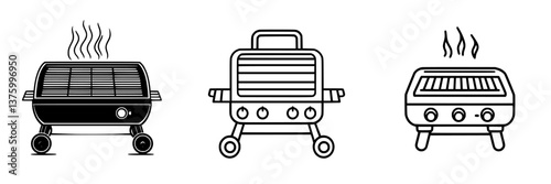 Diverse styles of outdoor grills arranged in a row showcasing various designs and functionalities for summer cookouts
