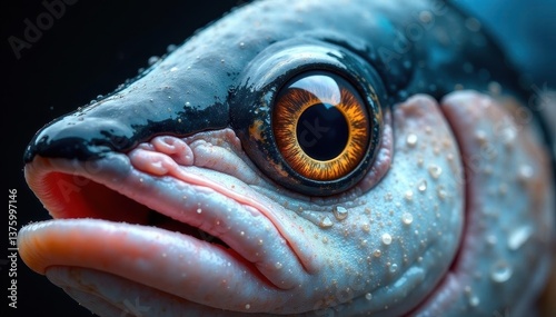 Intricate albacore tuna eye and gill detail Close-up view reveals anatomical complexity , ocean, predator, marine