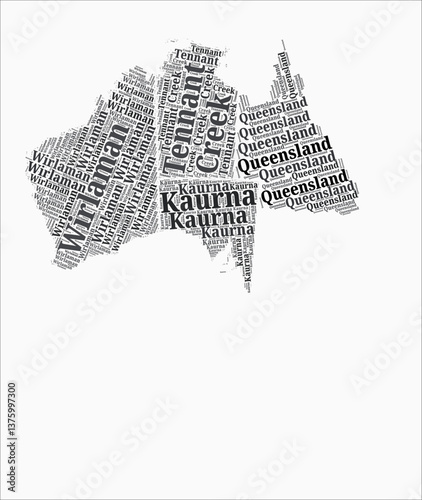 Australia Text Style Regions. Country region names word clouds in the English language. Vibrant vector illustration.