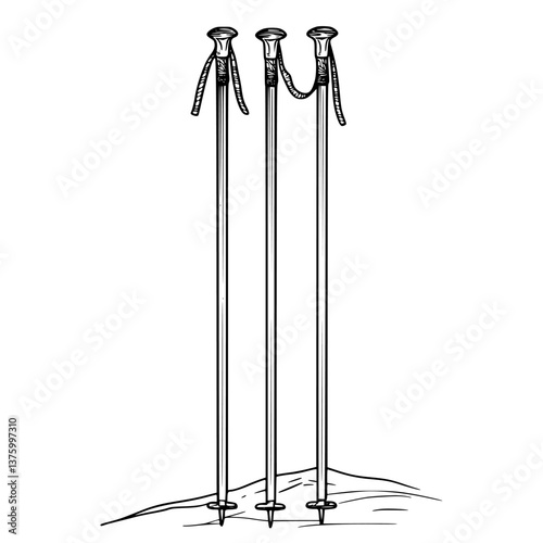 Three camping stakes aligned on the ground next to an outdoor tent setup at a campsite in the woods
