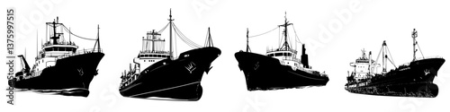 Collection of illustrated ships navigating through calm waters with detailed designs and distinct characteristics