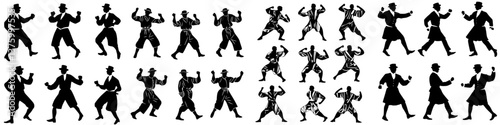 Black and white dance silhouettes showcasing various poses and movements in a rhythmic composition