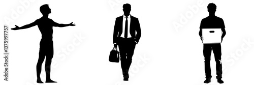 Three silhouettes representing different stages of personal development and transformation in a minimalist style