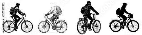 Cyclists riding bicycles through urban landscapes during daylight showcasing various styles and gear