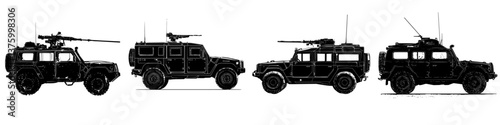 Military vehicles lined up in different styles showcasing design and function outdoors