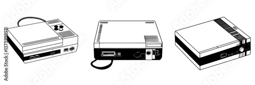 Vintage gaming console designs showcasing multiple angles and detailed features for nostalgic enthusiasts and collectors