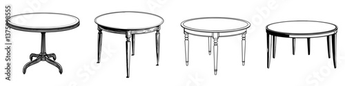Collection of four unique wooden tables showcasing different designs and styles for interior decoration