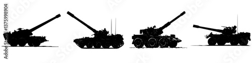 Military tanks in various silhouettes during a strategic training exercise at dawn