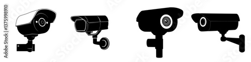 Multiple surveillance cameras in various angles displayed against a plain background for security monitoring purposes