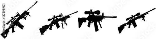 Various rifle silhouettes displayed against a plain background showcasing different designs and configurations