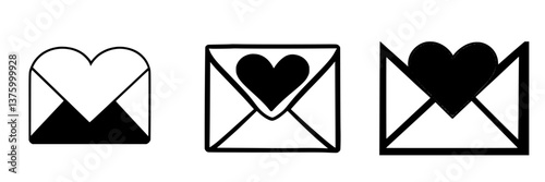Stylized heart envelopes showcasing emotions for love letters and messages