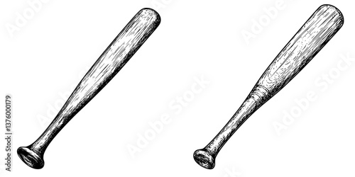 Wooden baseball bats displayed side by side showcasing different designs and textures in a simple artistic style