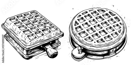 Different designs of waffle makers showcasing unique textures and structures for breakfast preparation