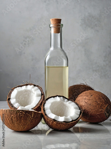 Wallpaper Mural a simple glass jar filled with coconut oil, placed next to a few cracked coconut shells Torontodigital.ca