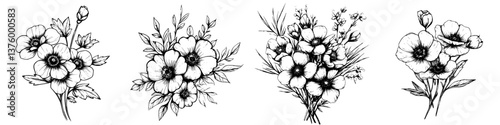 Floral sketches featuring a variety of blossoms in elegant arrangements on a light backdrop