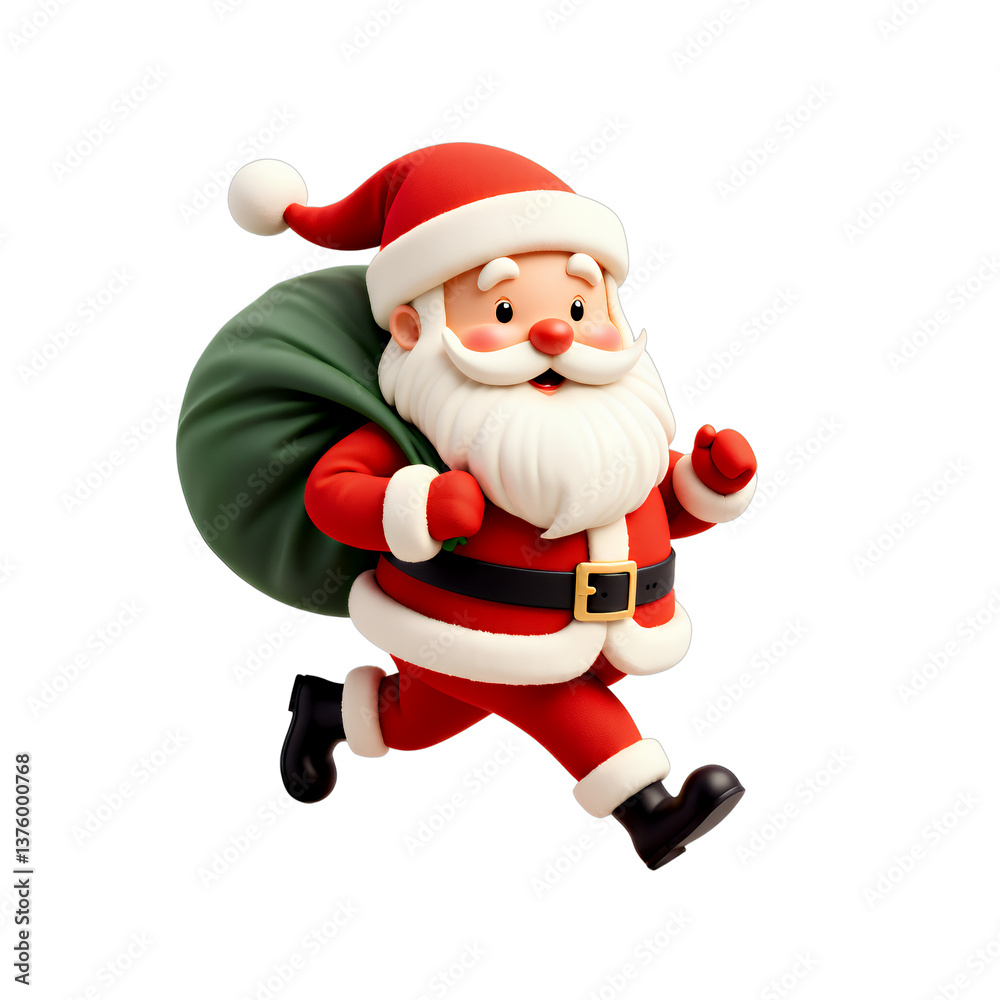 Cartoon Santa Claus Running with Sack, Red Suit, Transparent Background Cartoon Santa Claus Running with Sack, Red Suit, Transparent Background