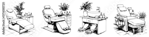 Spa treatment area featuring relaxing chairs, plants, and skincare products in a wellness center