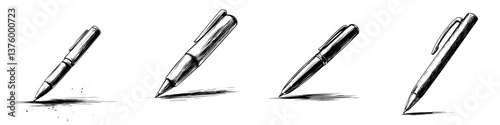 Creative progress of a pen illustrating writing evolution from empty page to inked words