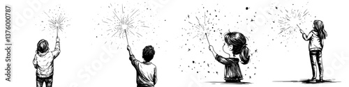 Children celebrating joyfully with sparklers during a nighttime gathering at a festive event