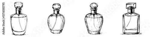Elegant collection of vintage perfume bottles displayed on a white background illustrating timeless beauty and craftsmanship