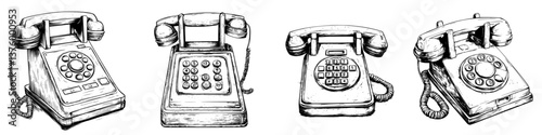 Vintage telephones in various styles showcasing design evolution from the past to present