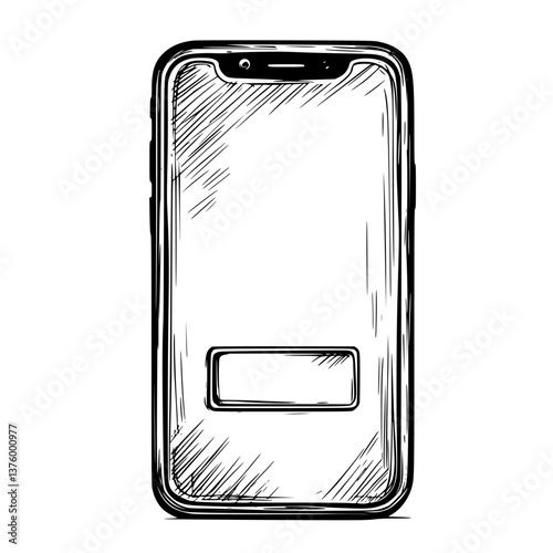 Mobile smartphone featuring blank screen with a visible button displayed on a minimalistic background