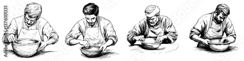 Artisans engage in traditional bread-making techniques in a workshop setting during early morning hours