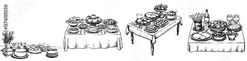 Elegant buffet display at a festive gathering featuring diverse culinary delights and vibrant decor